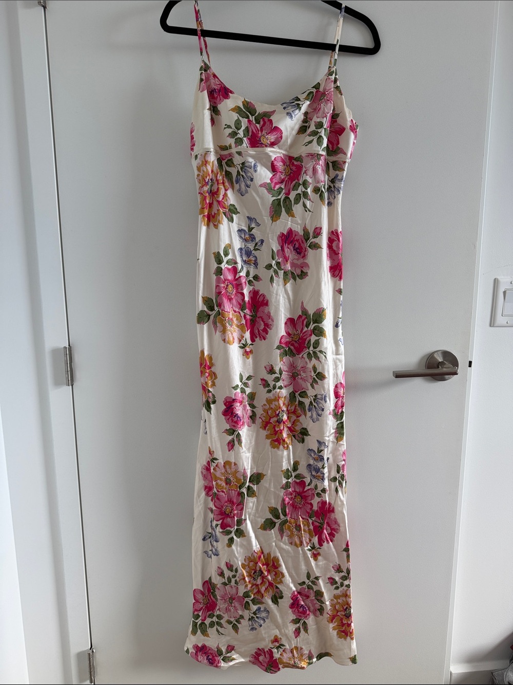 Reformation Pink Floral Silk Spaghetti-Strap Maxi Dress on Cream